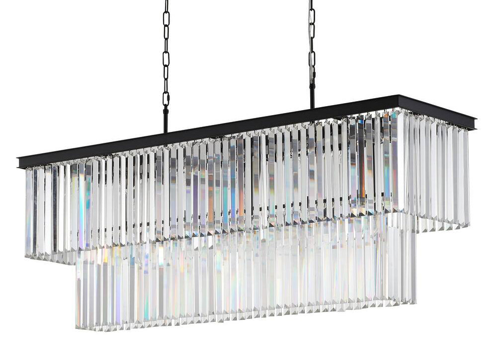15 Lights Elegant Retro Rectangular Glass Fringe Chandelier, Palladium Style 71" Long Ceiling Light