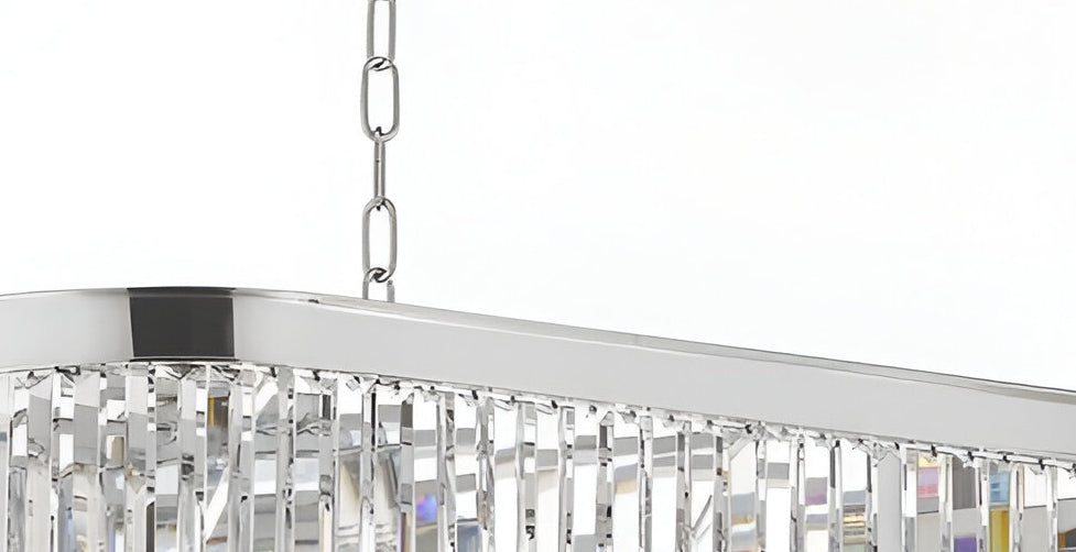 12-Lights Retro Palladium Glass Fringe Chandelier, 49"x14"x18" Chrome Finish Ceiling Light