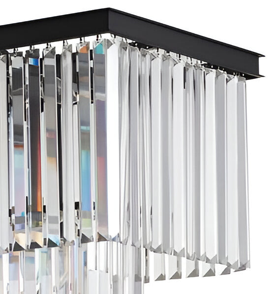 8 Lights Retro Palladium Glass Fringe Rectangular Chandelier, Elegant 40"x12" Ceiling Lighting Fixture