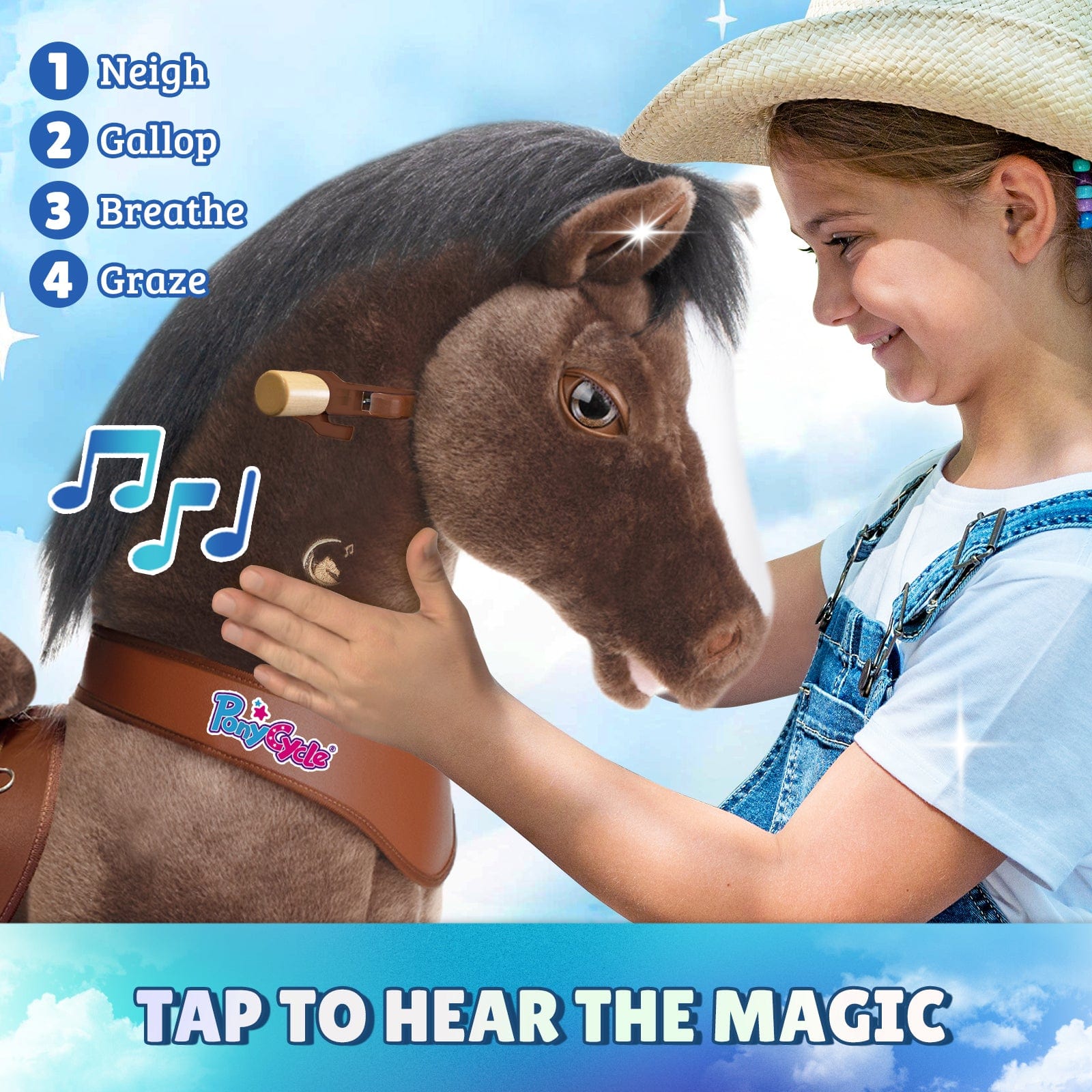 PonyCycle Model Y® Ride-On Horse, Chocolate Brown - Rideable Toy for Kids Age 4-7, Mechanical Walking Ride-On Toy