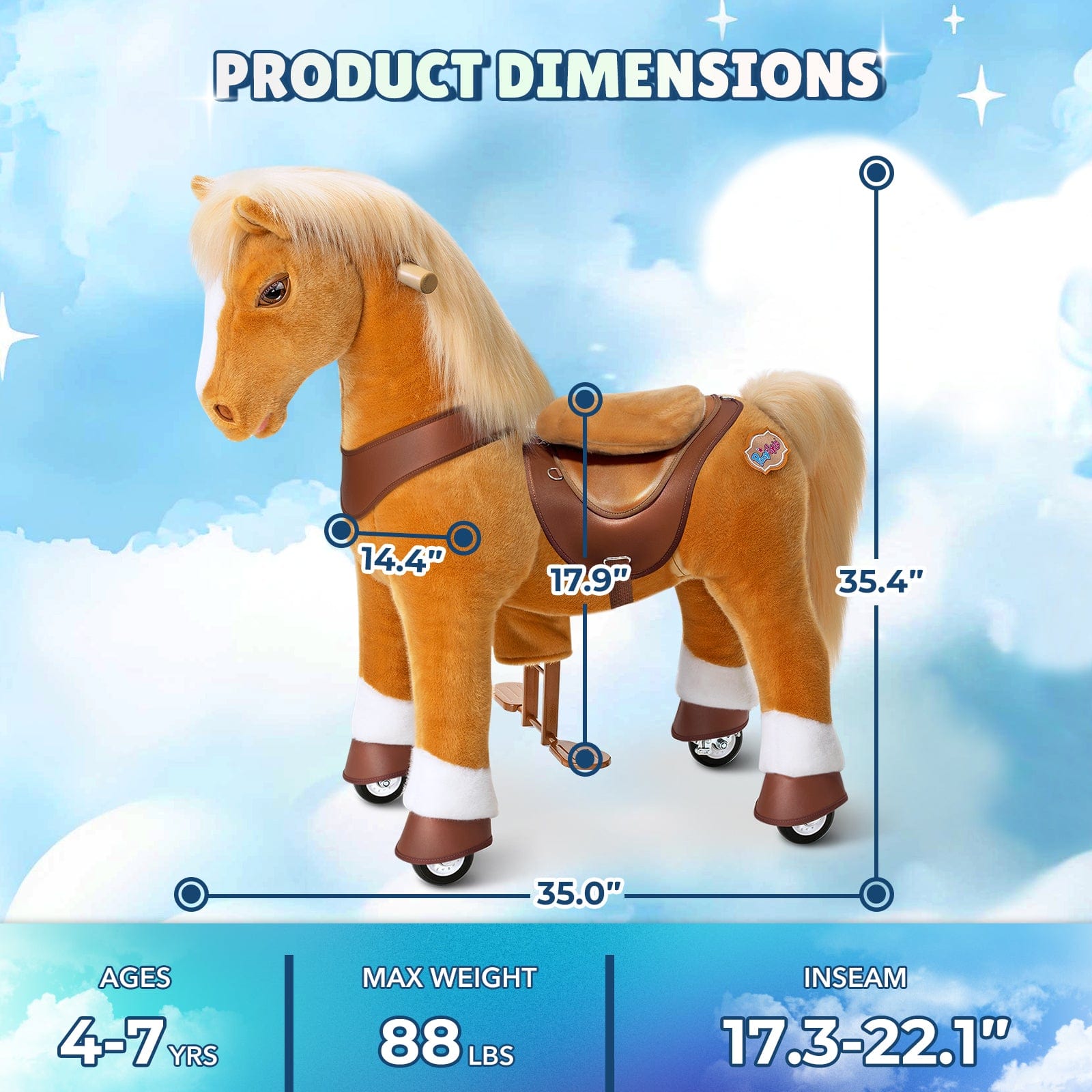 PonyCycle Model Y Ride-On Horse, Light Brown - Rideable Toy for Kids Age 4-7, Mechanical Walking Ride-On Toy