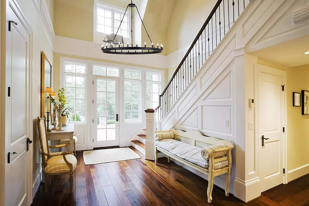 24-Light Industrial Rustic Chandelier Black Finish, 50"x48" Wrought Iron Vintage Barn Castile One-Tier Fixture