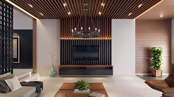 12-Light Vintage Rustic Chandelier Black Finish, Wrought Iron Barn-Style Castile One-Tier Industrial Lighting Fixture