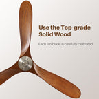 60″ Solid Wood Ceiling Fan Without Light Brown - Quiet Operation, Remote-Controlled, 3-Blade Design for Indoor & Outdoor Use