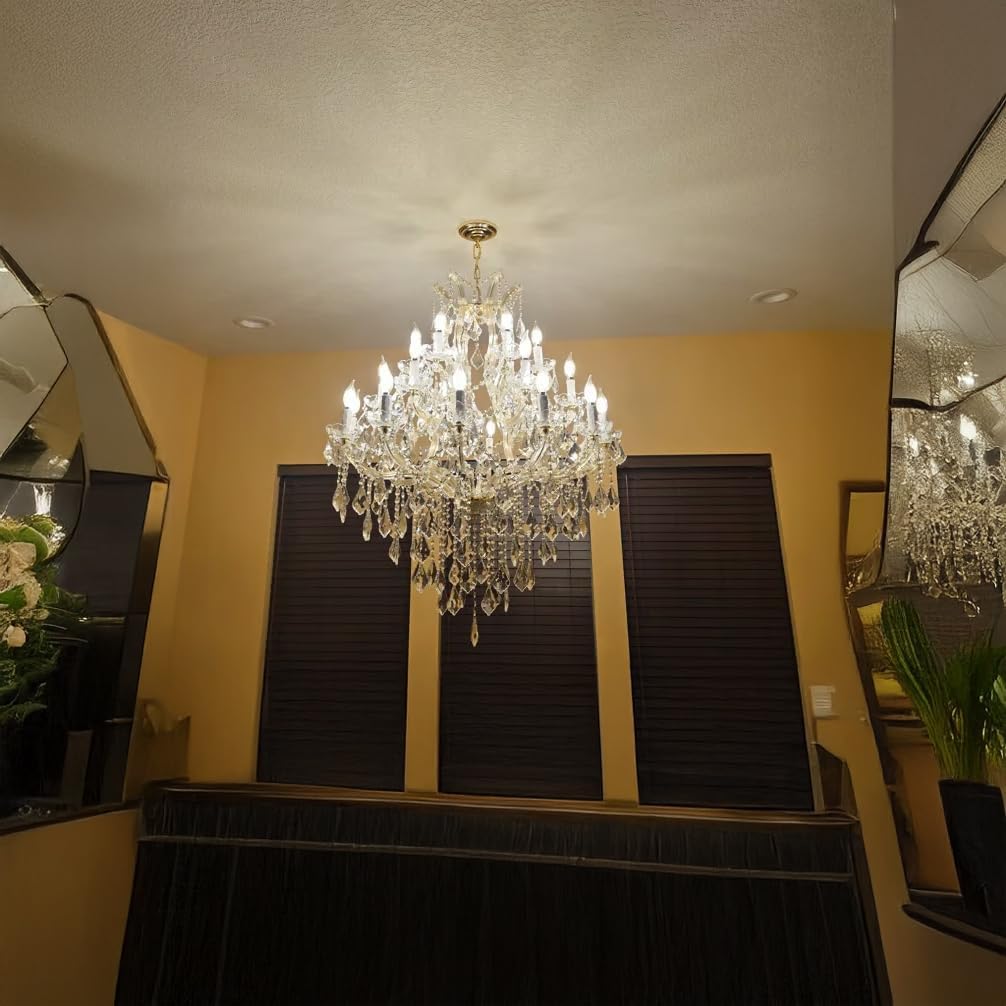 24-Light Large Gold Modern Crystal Chandelier, 3-Layer Luxury Ceiling Light Fixture for Lobby, Foyer, Staircase & Entrance Hall