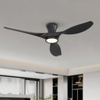 52" Black Flush Mount Ceiling Fan with LED Light & Remote - DC Motor, Reversible, Low Profile V22-17