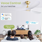 60″ White Smart Ceiling Fan Without Light - Modern Design, Quiet Reversible DC Motor, Remote-Controlled for Indoor & Outdoor Use