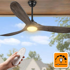 52″ Farmhouse Outdoor Ceiling Fan with Lights - Dimmable Solid Wood, Remote-Controlled, 3-Blade Propeller Design for Patio, Indoor Bedroom - Deep Brown