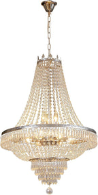9-Light French Empire Crystal Chandelier, Silver Ceiling Lighting Fixture for Living Room, Dining Room, Foyer & Entryway