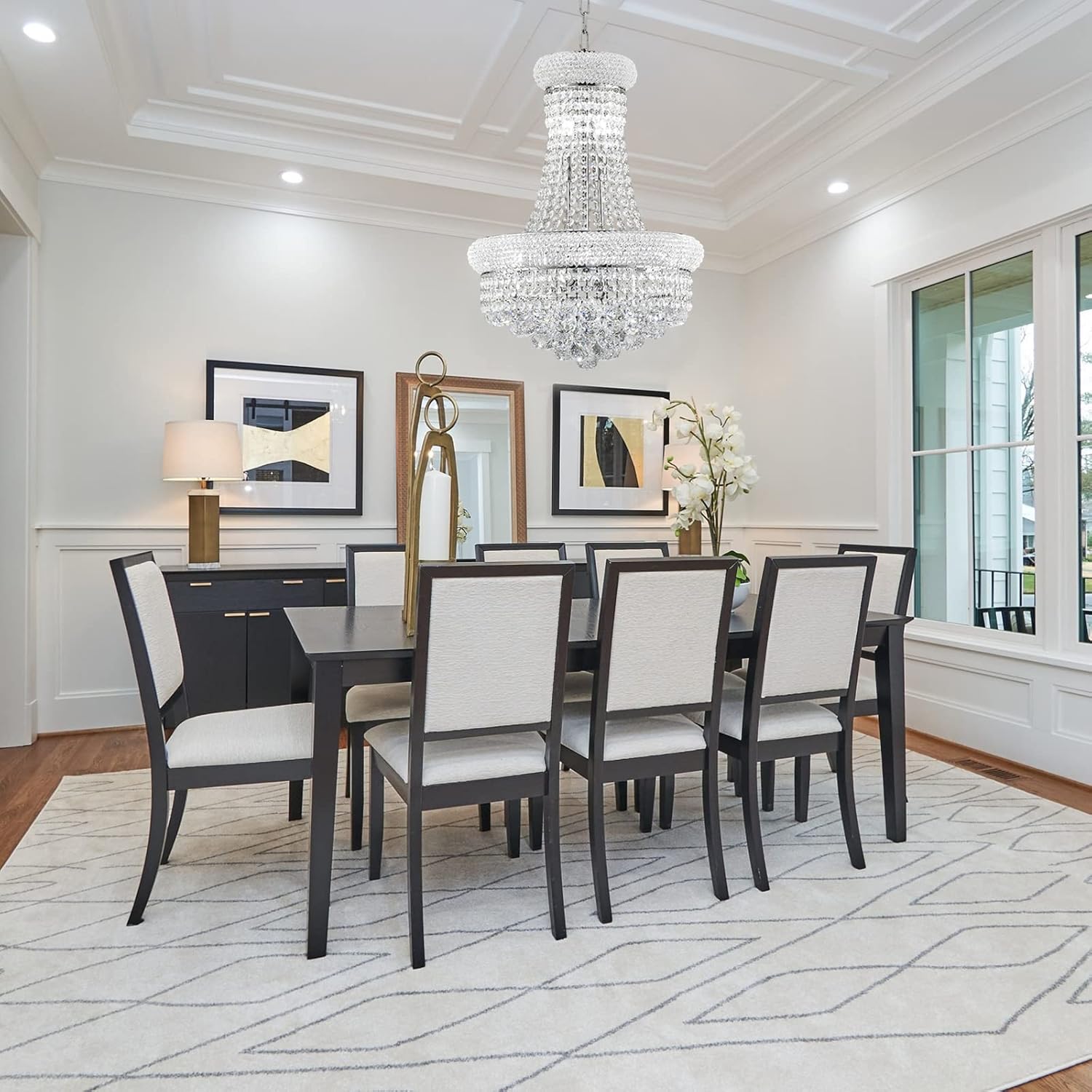 10 Lights Chrome Finish Empire Crystal Chandelier Lighting for Dining Room Living Room Foyer Hallway Bedroom Entryway 18"W x 22"H V22-26