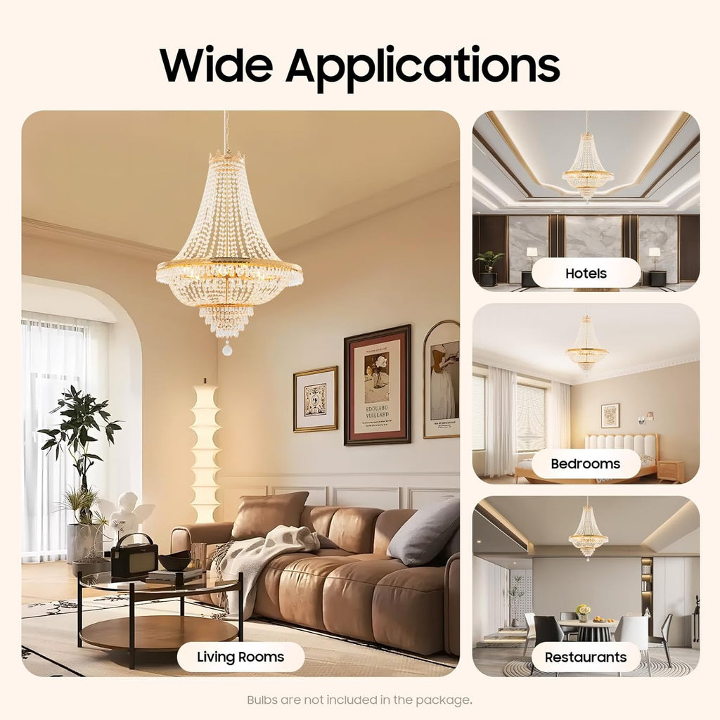 9-Light French Empire Crystal Chandelier, Gold Ceiling Lighting Fixture for Living Room, Dining Room, Foyer & Entryway