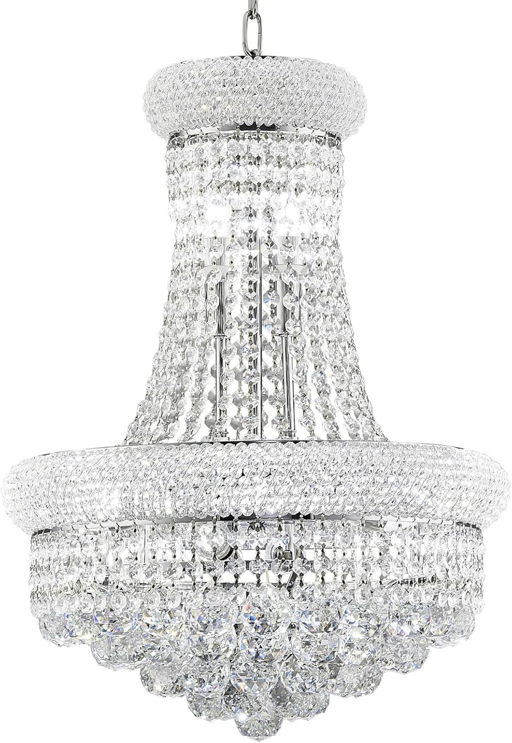 10 Lights Chrome Finish Empire Crystal Chandelier Lighting for Dining Room Living Room Foyer Hallway Bedroom Entryway 18"W x 22"H V22-26