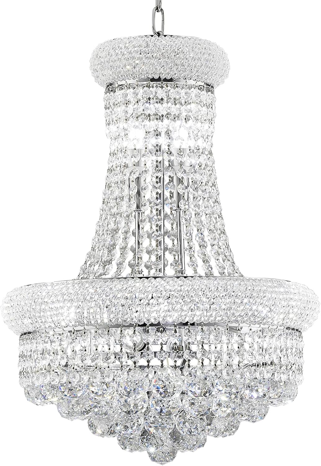 10 Lights Chrome Finish Empire Crystal Chandelier Lighting for Dining Room Living Room Foyer Hallway Bedroom Entryway 18"W x 22"H V22-26
