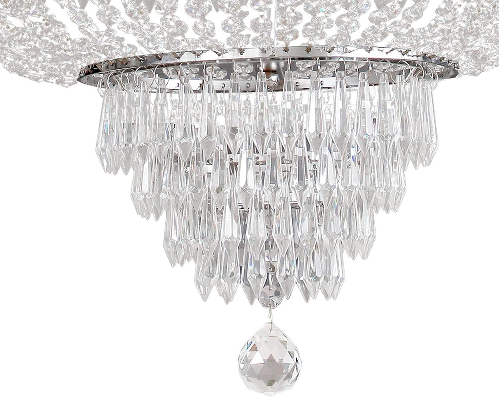 9-Light French Empire Crystal Chandelier, Silver Ceiling Lighting Fixture for Living Room, Dining Room, Foyer & Entryway