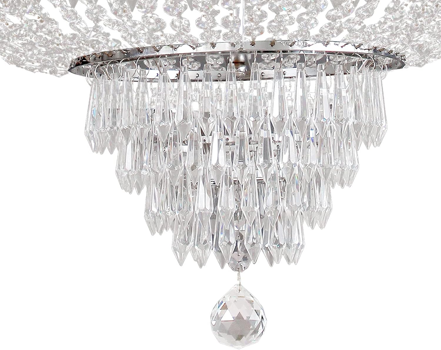 9-Light French Empire Crystal Chandelier, Silver Ceiling Lighting Fixture for Living Room, Dining Room, Foyer & Entryway