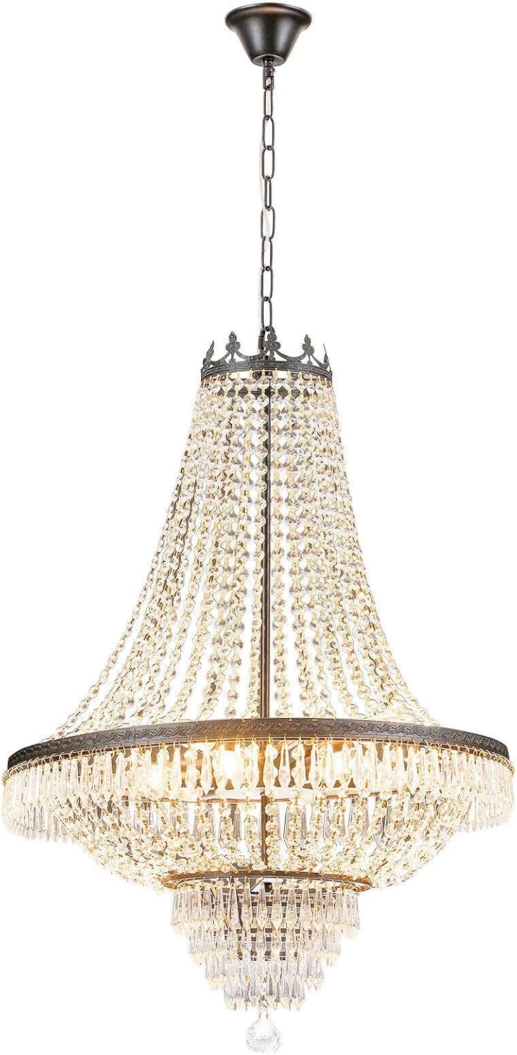 9-Light French Empire Crystal Chandelier, Black Ceiling Lighting Fixture for Living Room, Dining Room, Foyer & Entryway