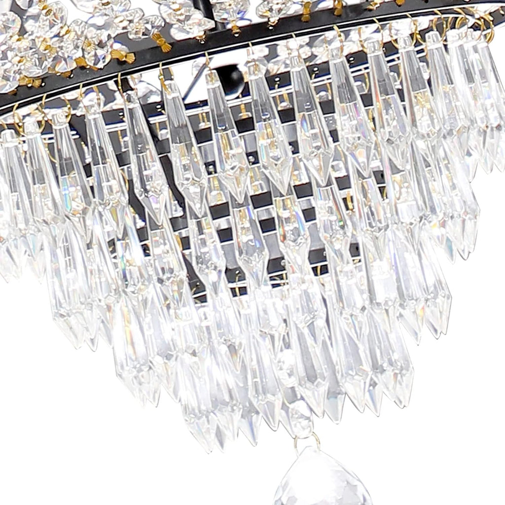 9-Light French Empire Crystal Chandelier, Black Ceiling Lighting Fixture for Living Room, Dining Room, Foyer & Entryway