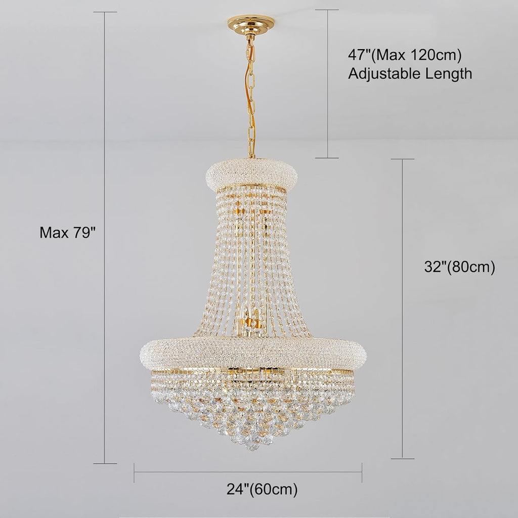 14 Lights Gold Finish Empire Crystal Chandelier Lighting for Living Room Foyer Dining Room Hallway Entryway 32"H x 24"W V22-25