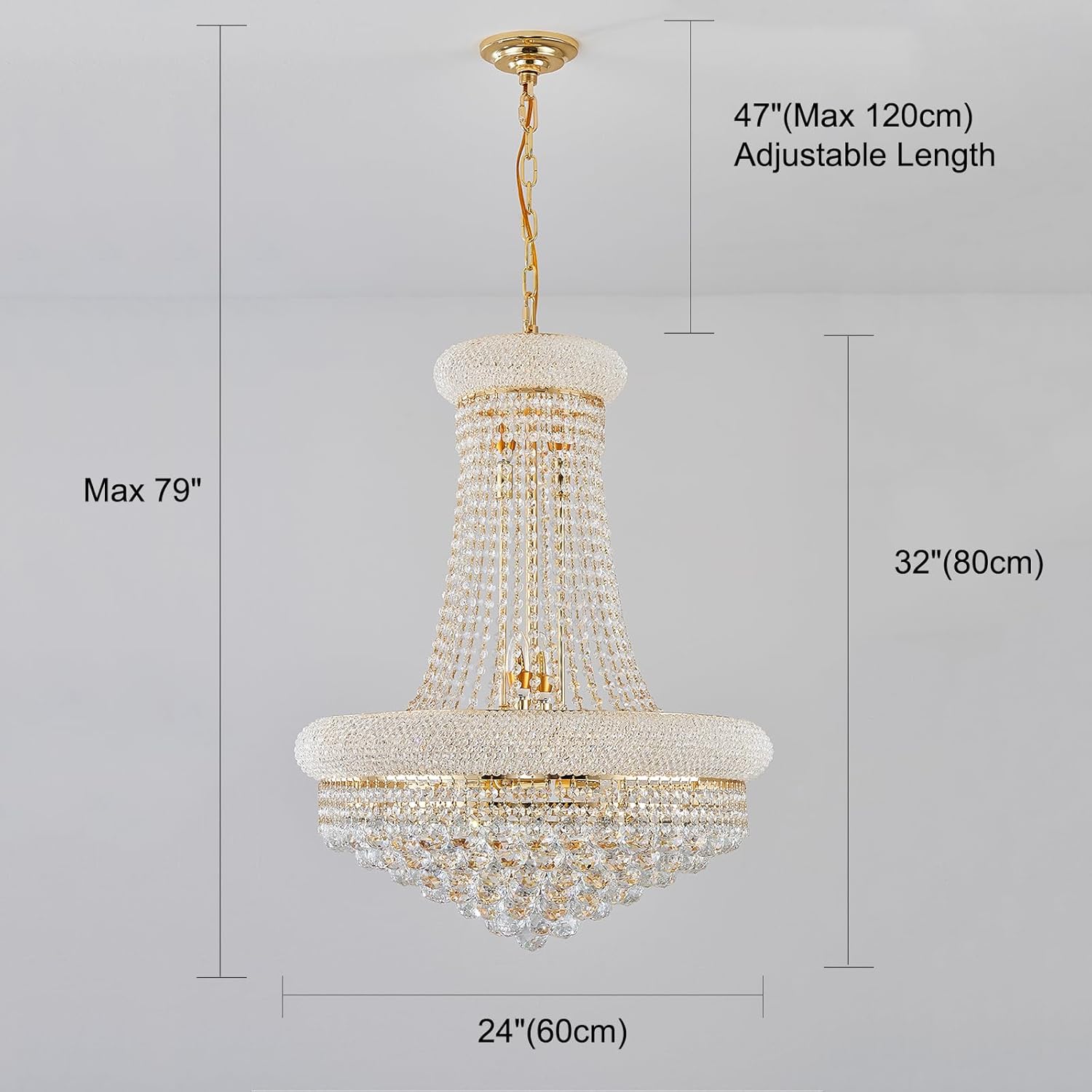 14 Lights Gold Finish Empire Crystal Chandelier Lighting for Living Room Foyer Dining Room Hallway Entryway 32"H x 24"W V22-25