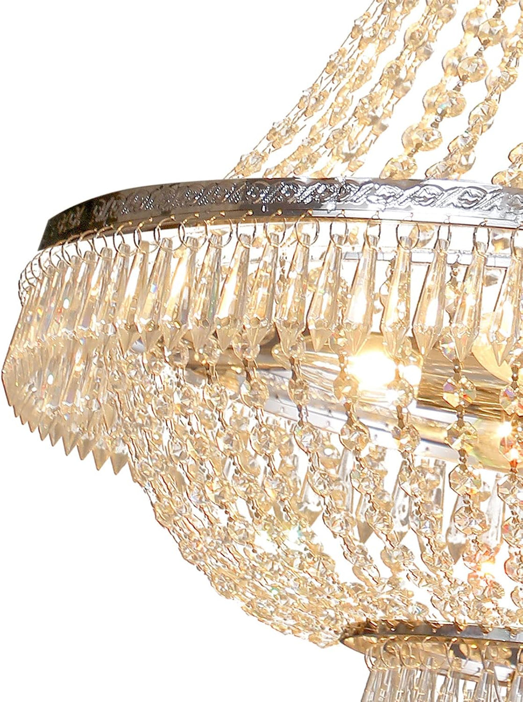 9-Light French Empire Crystal Chandelier, Silver Ceiling Lighting Fixture for Living Room, Dining Room, Foyer & Entryway