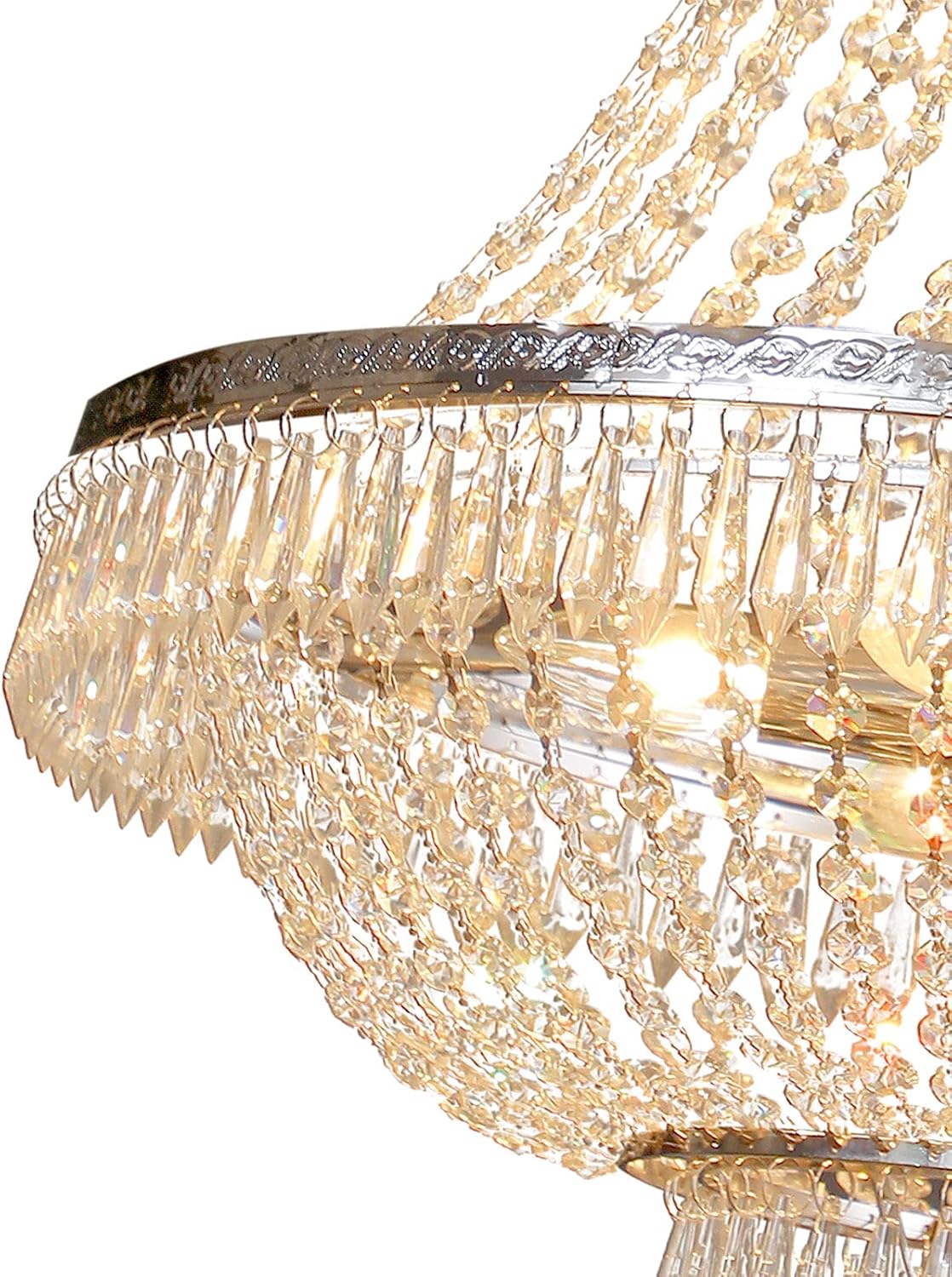 9-Light French Empire Crystal Chandelier, Silver Ceiling Lighting Fixture for Living Room, Dining Room, Foyer & Entryway