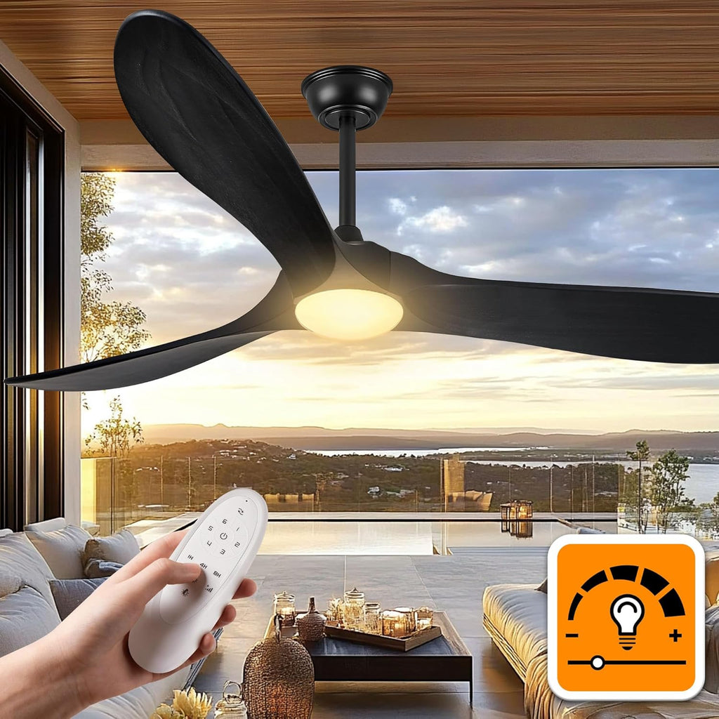 52″ 3-Blade Farmhouse Ceiling Fan with Lights - Dimmable Solid Wood, Outdoor Propeller Design, Remote-Controlled for Patio & Indoor Use