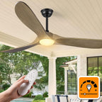 52″ Outdoor Ceiling Fan with Lights - Dimmable Solid Wood, Remote Control, 3-Blade Propeller Design for Patio, Bedroom, Indoor Use - Bronze Grey