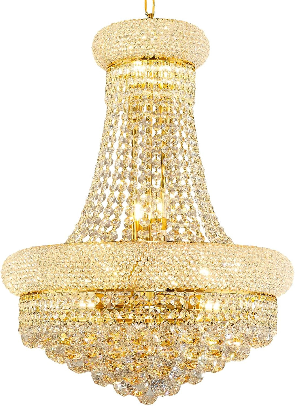 12-Light Gold Empire Style Crystal Chandelier for Living Room, Stairway, and Dining Room (22"W x 27"H) V22-22