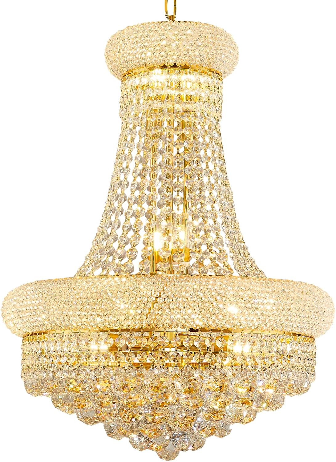 12-Light Gold Empire Style Crystal Chandelier for Living Room, Stairway, and Dining Room (22"W x 27"H) V22-22