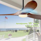 72″ Outdoor Ceiling Fan with Lights - Dark Walnut, Solid Wood Propeller Design, Modern Large 3-Blade, Remote-Controlled for Patio, Farmhouse