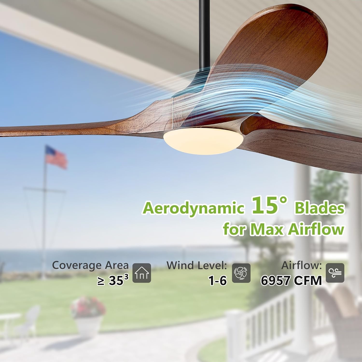 72″ Outdoor Ceiling Fan with Lights - Dark Walnut, Solid Wood Propeller Design, Modern Large 3-Blade, Remote-Controlled for Patio, Farmhouse