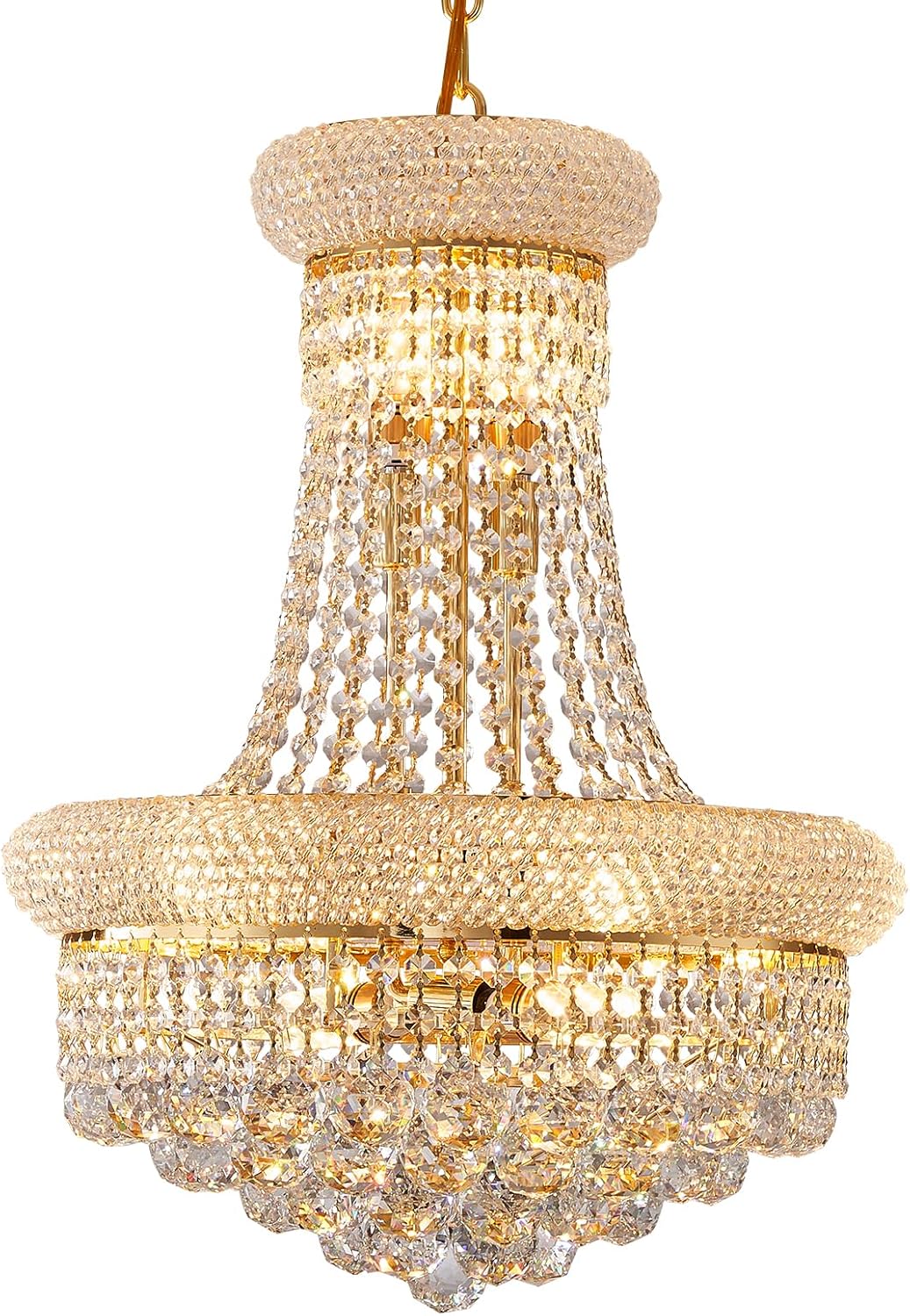 10 Lights Gold Finish Empire Crystal Chandelier Lighting for Dining Room Living Room Foyer Hallway Bedroom Entryway 18"W x 22"H V22-27
