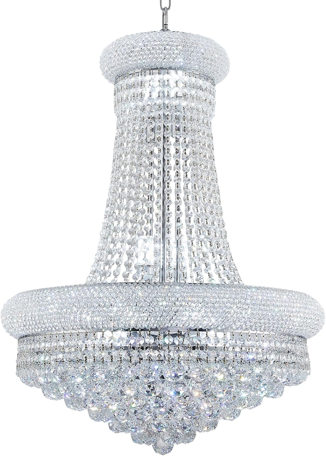14 Lights Chrome Finish Empire Crystal Chandelier Lighting for Living Room Foyer Dining Room Hallway Entryway 32"H x 24"W V22-24