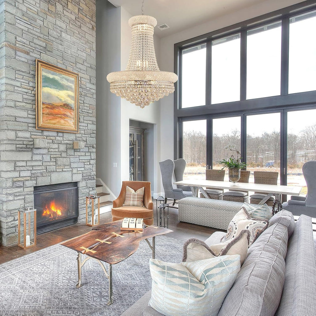 14 Lights Chrome Finish Empire Crystal Chandelier Lighting for Living Room Foyer Dining Room Hallway Entryway 32"H x 24"W V22-24