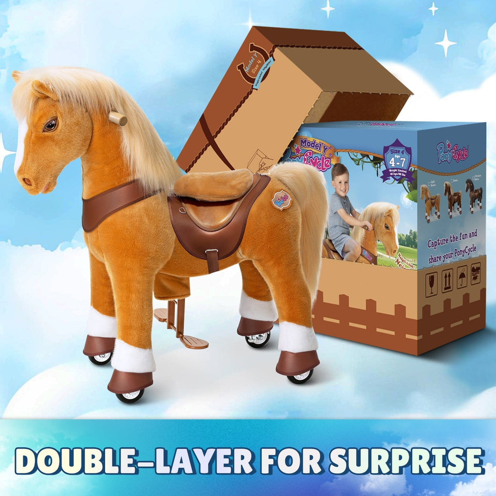 PonyCycle Model Y Ride-On Horse, Light Brown - Rideable Toy for Kids Age 4-7, Mechanical Walking Ride-On Toy