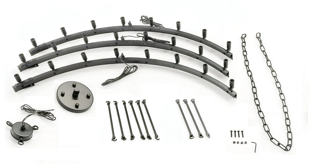 24-Light Industrial Rustic Chandelier Black Finish, 50"x48" Wrought Iron Vintage Barn Castile One-Tier Fixture