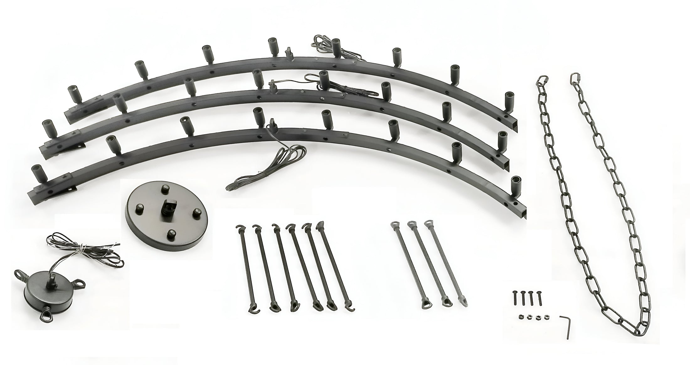 24-Light Industrial Rustic Chandelier Black Finish, 50"x48" Wrought Iron Vintage Barn Castile One-Tier Fixture