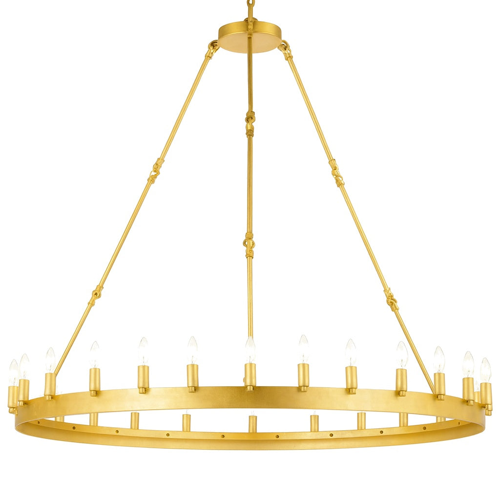 Vintage Wrought Iron Castile Chandelier 30 Lights - Rustic One-Tier Barn Loft Lighting, 63"W x 49"H Gold, V21-06