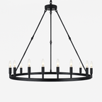 18-Light Wagon Wheel Chandelier Black Finish, 38"x40" Rustic Wrought Iron Vintage Barn Industrial Ceiling Light