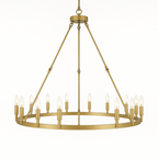 18-Light Wagon Wheel Chandelier Gold Finish, 38"x40" Rustic Wrought Iron Vintage Barn Industrial Ceiling Light