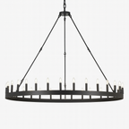 24-Light Industrial Rustic Chandelier Black Finish, 50"x48" Wrought Iron Vintage Barn Castile One-Tier Fixture