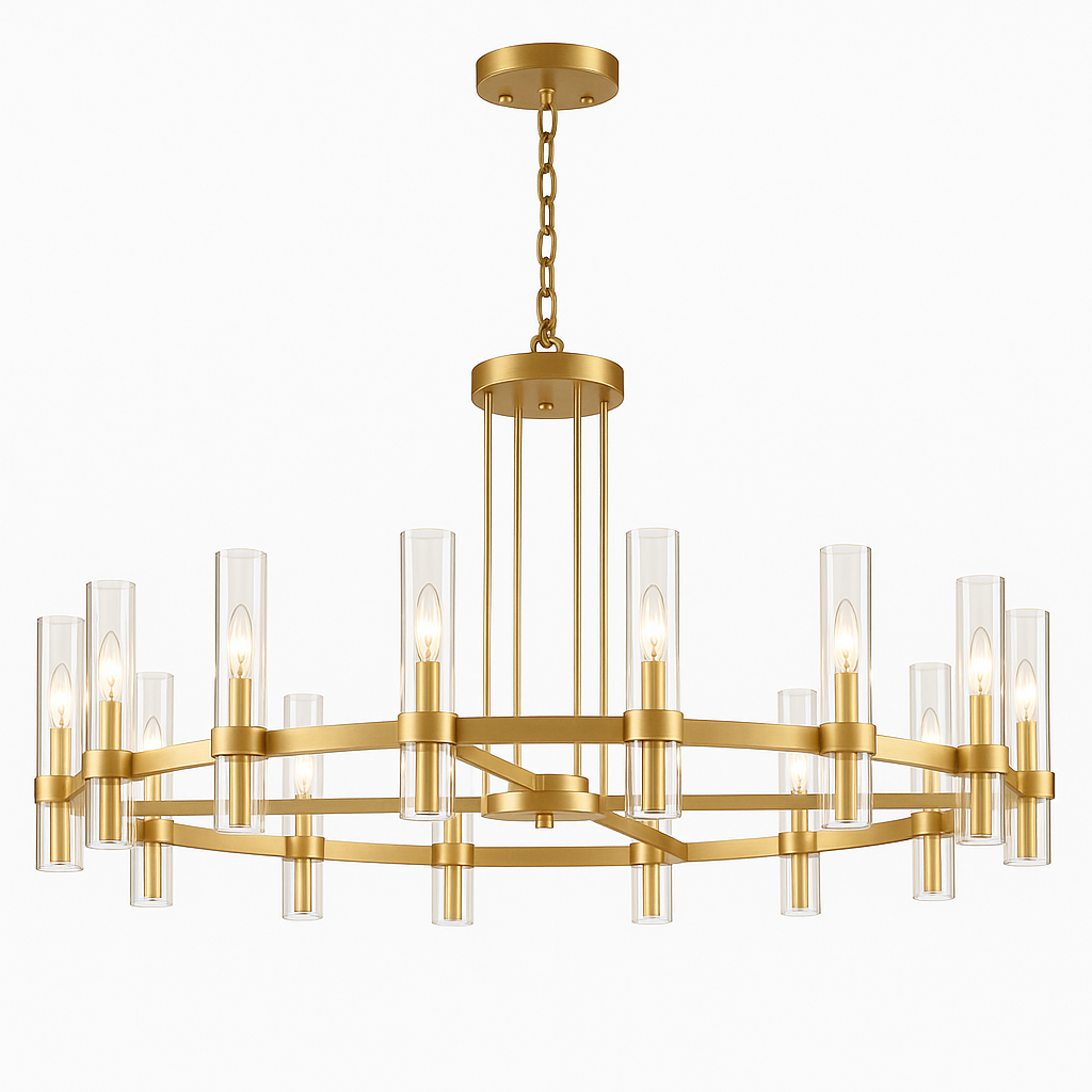 20-Light Round Chandelier Gold Finish, 60" Rustic Vintage Barn Metal Industrial Loft Ceiling Lighting Fixture