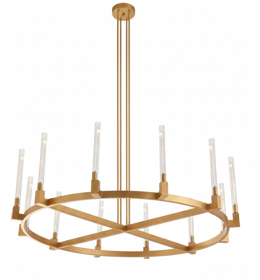 12-Light Industrial Rustic Chandelier Gold Finish, 60" Vintage Barn Metal Round Farmhouse Ceiling Fixture