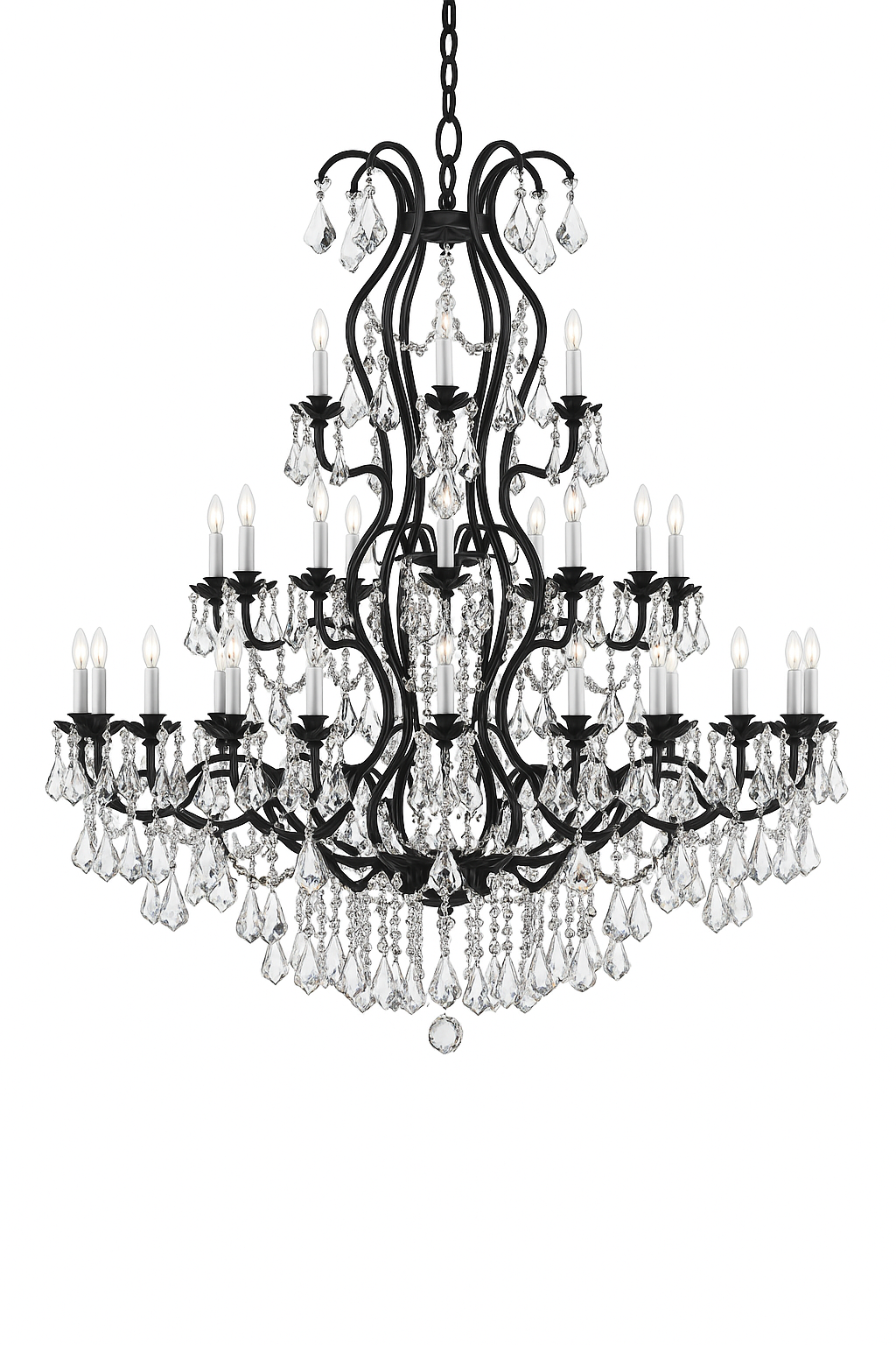 Large 60 inch wrought iron crystal chandelier with 36 lights for entryway USA