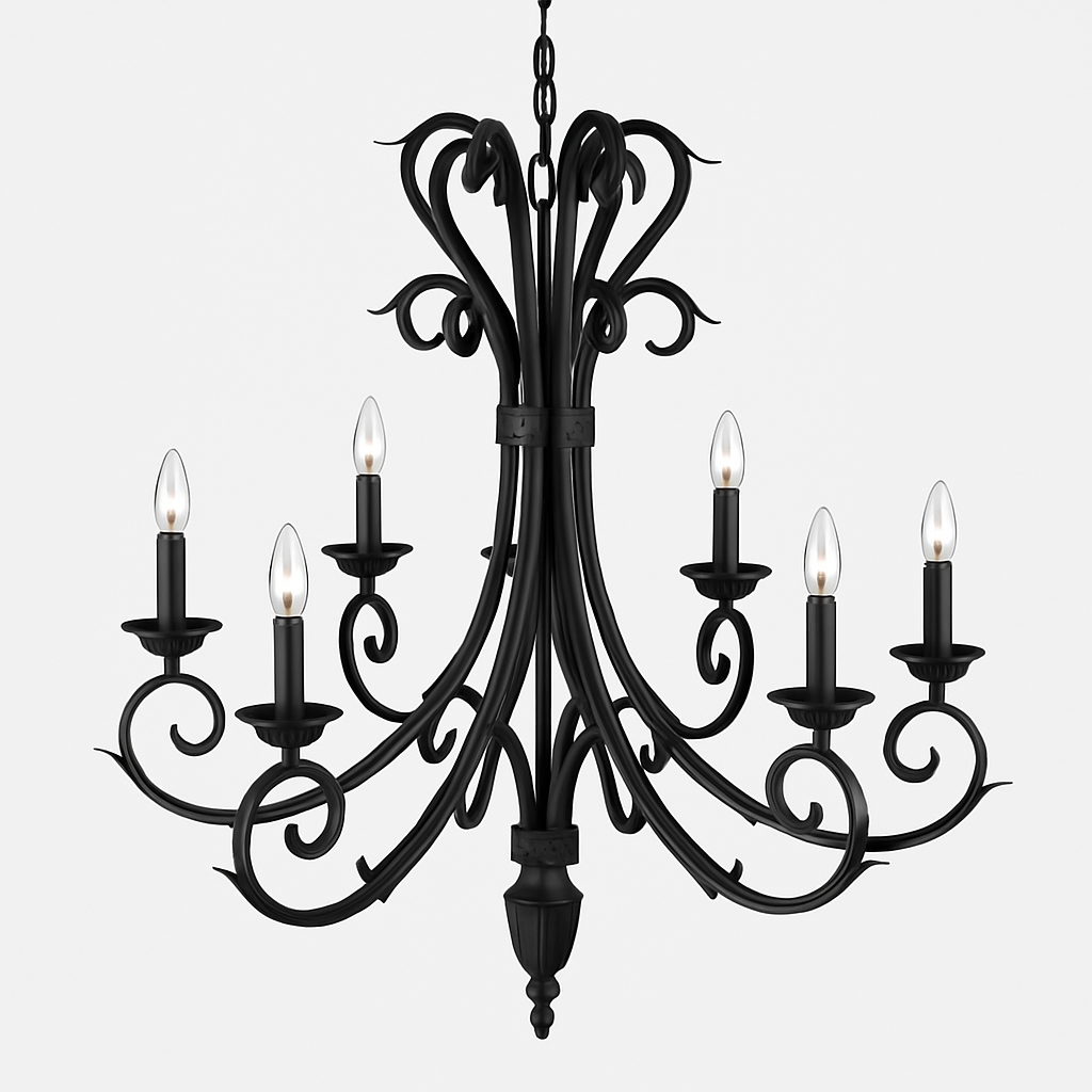 9-Light Industrial Chandelier, 30"x26" Wrought Iron Vintage Barn Farmhouse Lighting