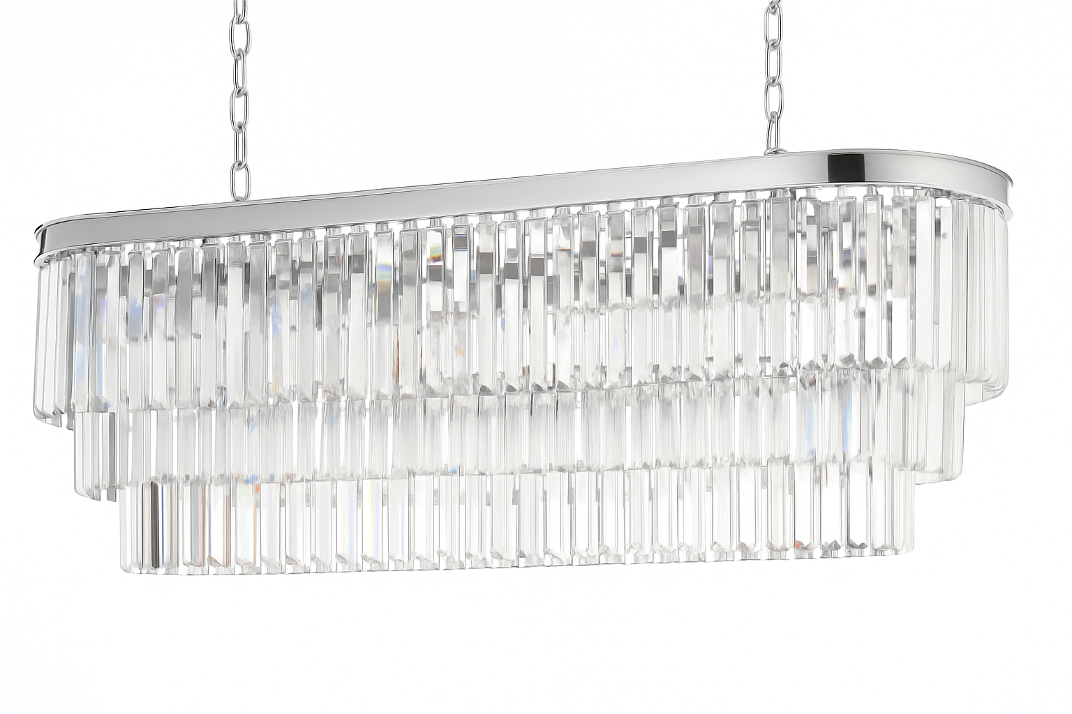 12-Lights Retro Palladium Glass Fringe Chandelier, 49"x14"x18" Chrome Finish Ceiling Light