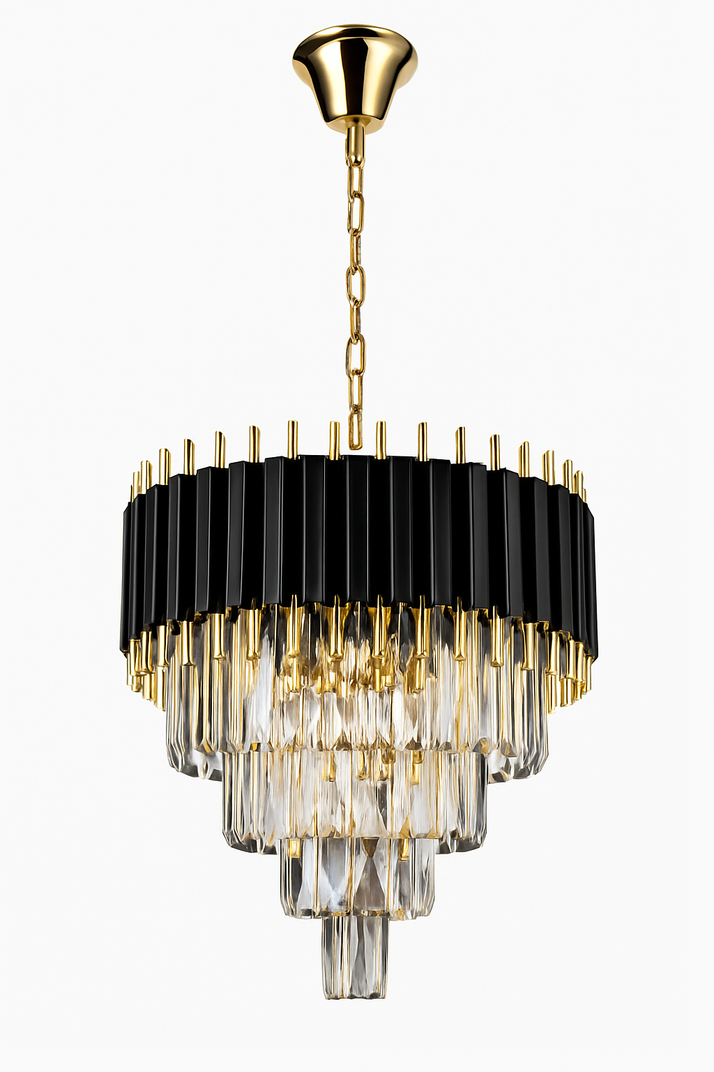 8 Lights Retro Palladium Glass Fringe Chandelier, 4-Tier Elegant Ceiling Light 19.7"x18.9"