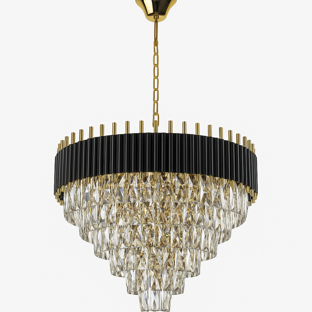 11 Lights Vintage Palladium Glass Fringe Chandelier, Retro 6-Tier Elegant Ceiling Light Fixture, 23.6" x 20.8"