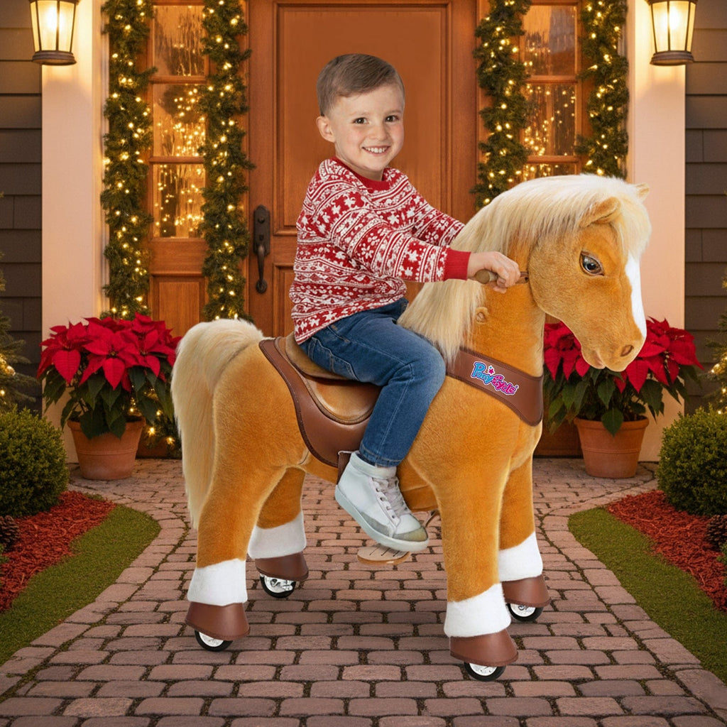 PonyCycle Model Y Ride-On Horse, Light Brown - Rideable Toy for Kids Age 4-7, Mechanical Walking Ride-On Toy