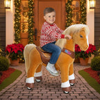 PonyCycle Model Y Ride-On Horse, Light Brown - Rideable Toy for Kids Age 4-7, Mechanical Walking Ride-On Toy
